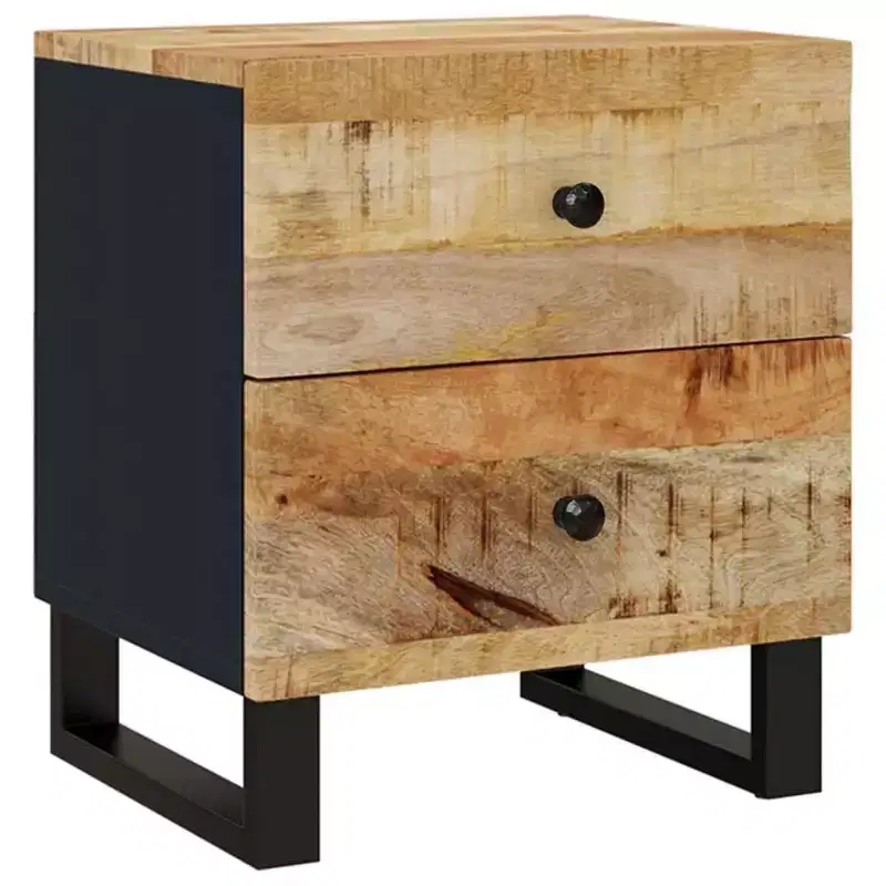 Bedside Cabinet Black Solid Mango Wood — Medium