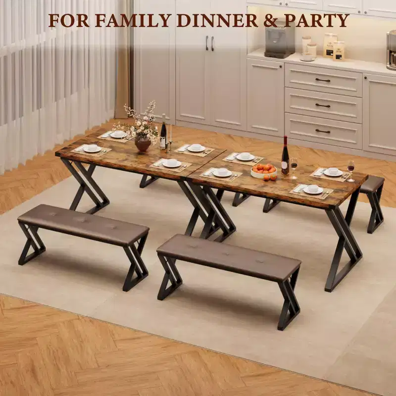 Dining Table with 2 Benches, Kitchen Table Set for 4, Modern Breakfast Dinette with Upholstered Bench, Dining Table Set, Table 43.3 Inches Long