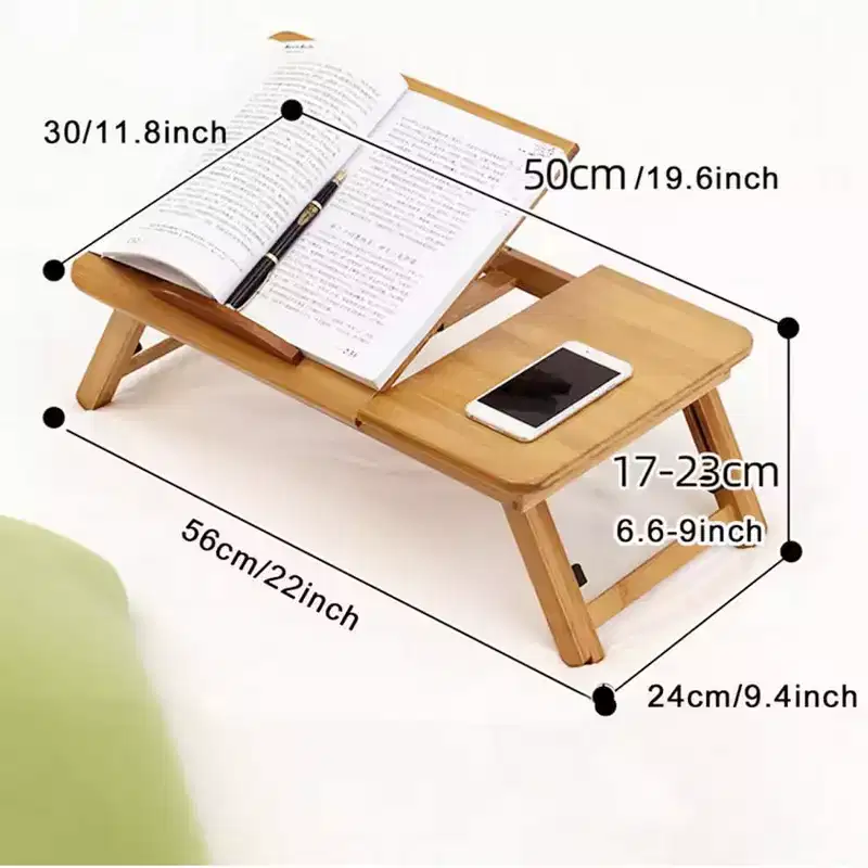 Adjustable Bed Table - 50x30cm Portable Bamboo Laptop Desk for Dormitory & Bedroom, Folding Reading/Writing Table (Primary Color, 1-Pack)