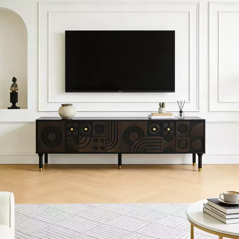 JVNOXK 66.9Medieval-style TV console with carved cabinet doors Modern TV entertainment center Living room entertainment center for TVs under 80 inches