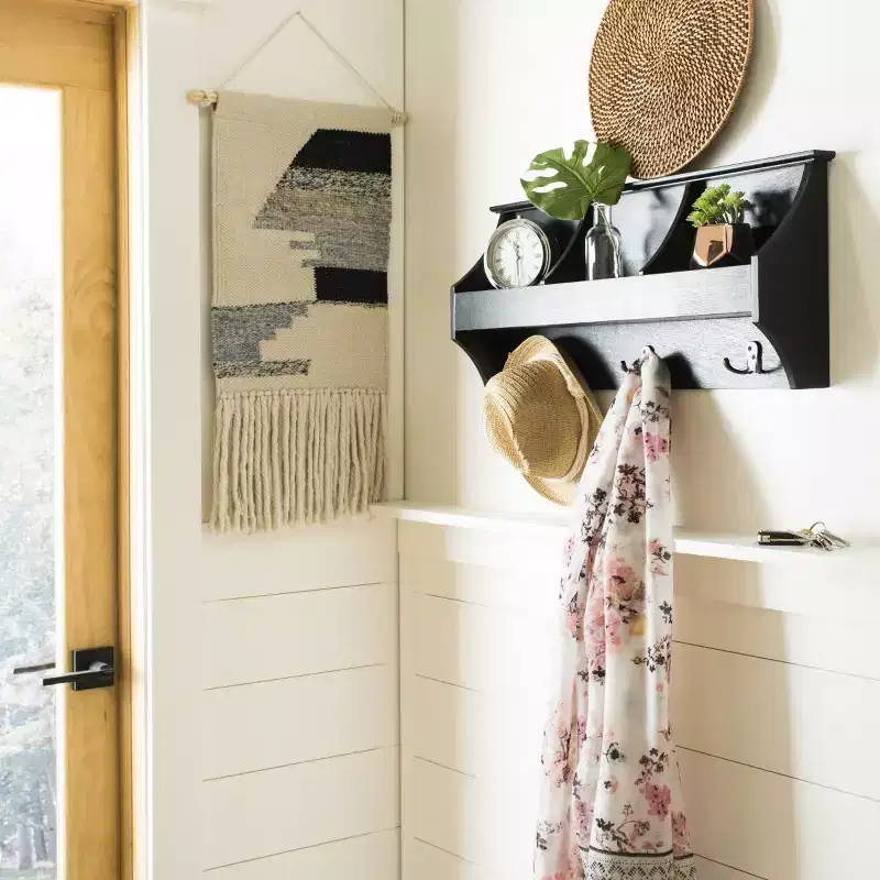 Hanging Storage Wall Rack with Hooks and Shelves