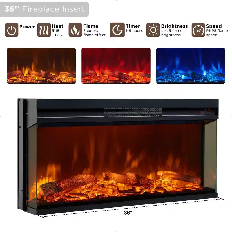 Fireplace TV Stand for TVs Up to 80'', Farmhouse Entertainment Center with 36 Electric Fireplace & Glass Door Storage Cabinet