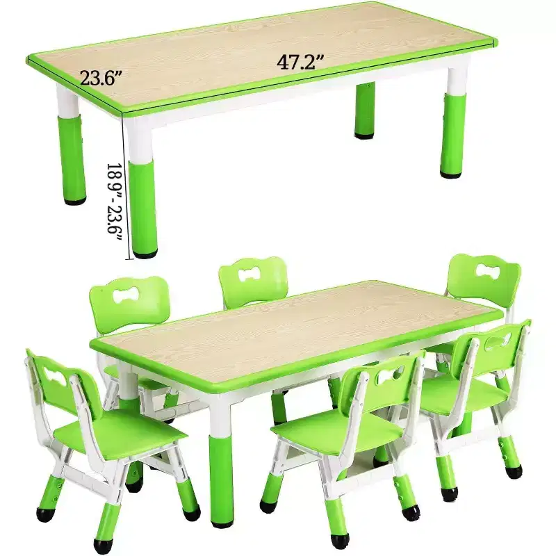 Children's desk and chair set, height-adjustable desk, 6 seats, suitable for children aged 2-10, with doodle tabletop and non-slip legs