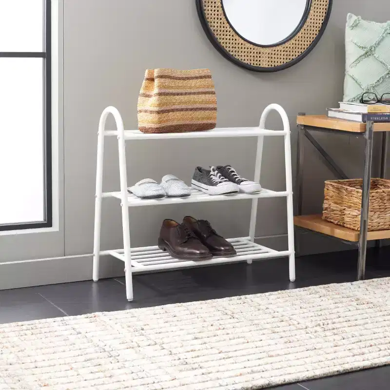 3-Shelf Metal Wire Mesh Shoe Rack - White