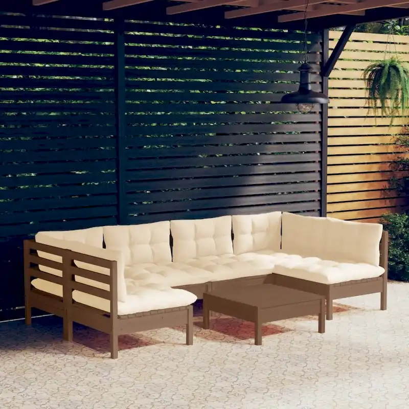 vidaXL Solid Pinewood Patio Lounge Set 7 Piece with Cushions Multi Colors - 25 x 25 x 24.6