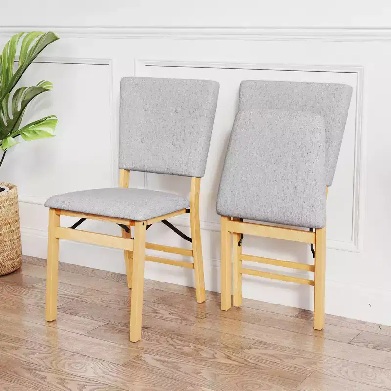 Costway Foldable Dining Chair Set of 2 w/Padded Seat & Tilt Backrest Rubber Wood Legs