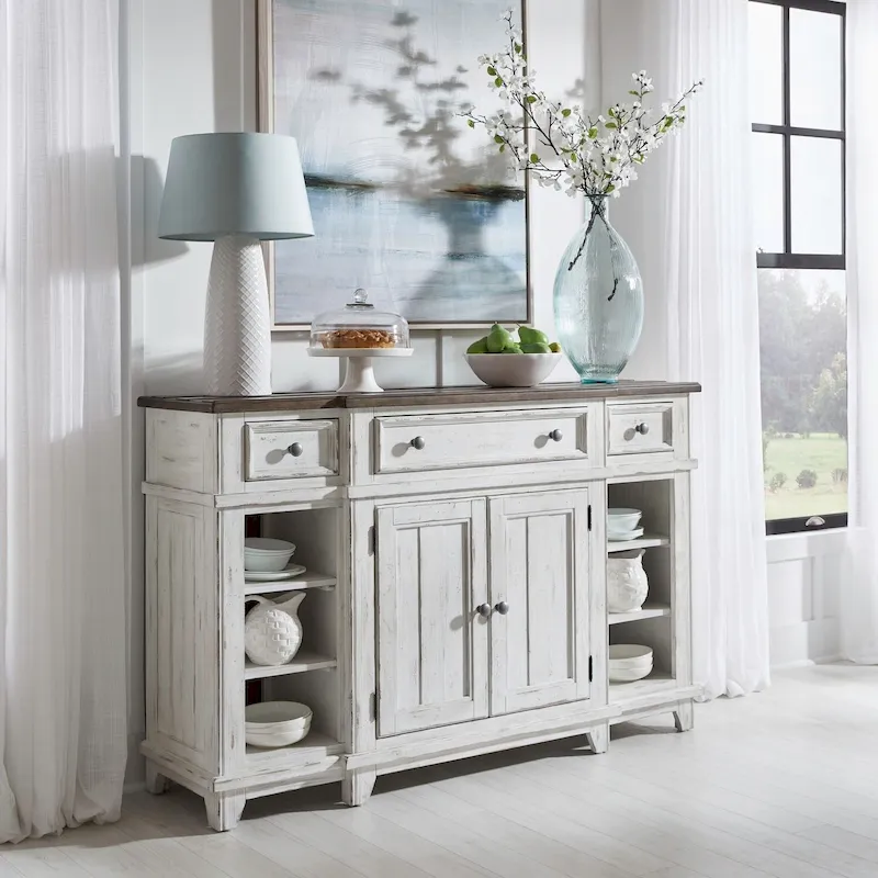 Breakfront Server in Distressed White or Grey
