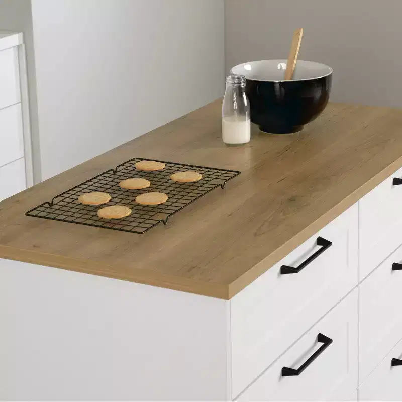 6-Drawer Kitchen Island – Farmhouse Style, White & Maple Nutmeg, 47.25