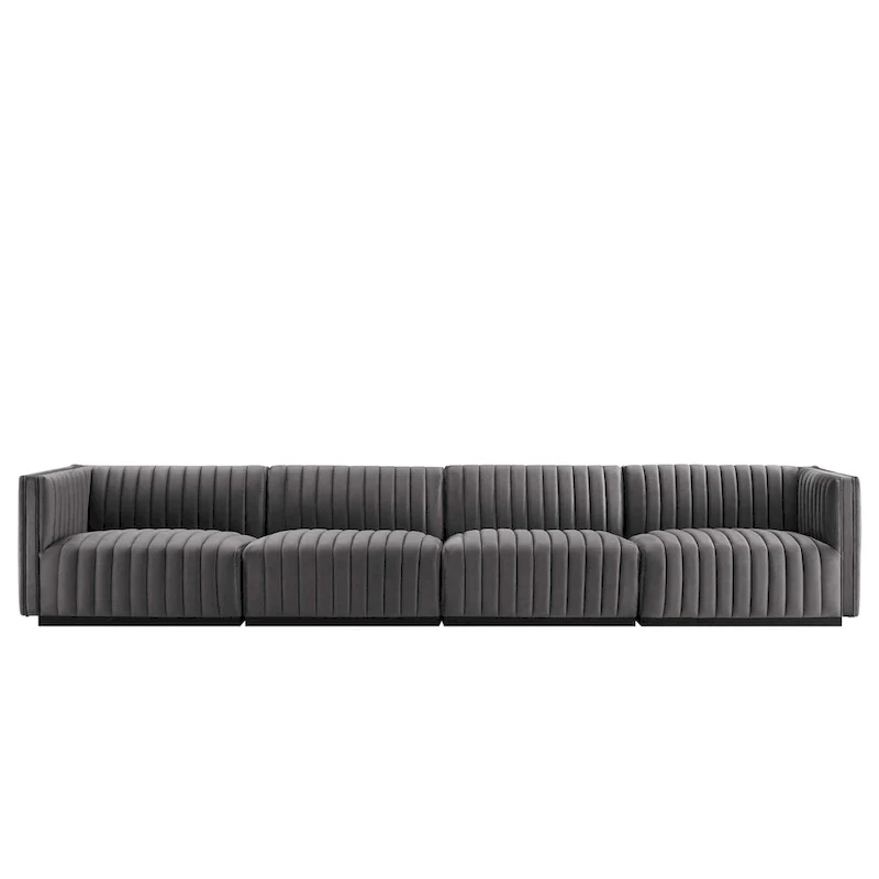 Channel Tufted Velvet Upholstered Sofa