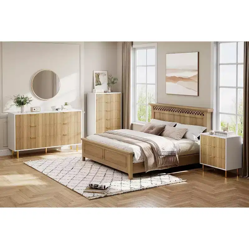 Modern 5-Drawer Dresser w/Gold Handles - Large Storage Chest for Bedroom, Living Room & Entryway