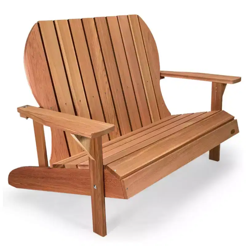 All Things Cedar Handcrafted Wooden Adirondack Loveseat Chair, Comfortable Outdoor Seat for Deck and Patio Furniture, Natural Finish