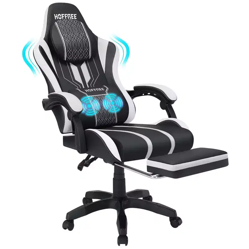 Hoffree Extra Large Massage Gaming Chair Ergonomic Office PC Chair with Footrest & Adjustable