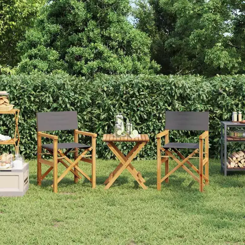 vidaXL Director's Chair Set of 2 Grey Teak wood and polyester Medium