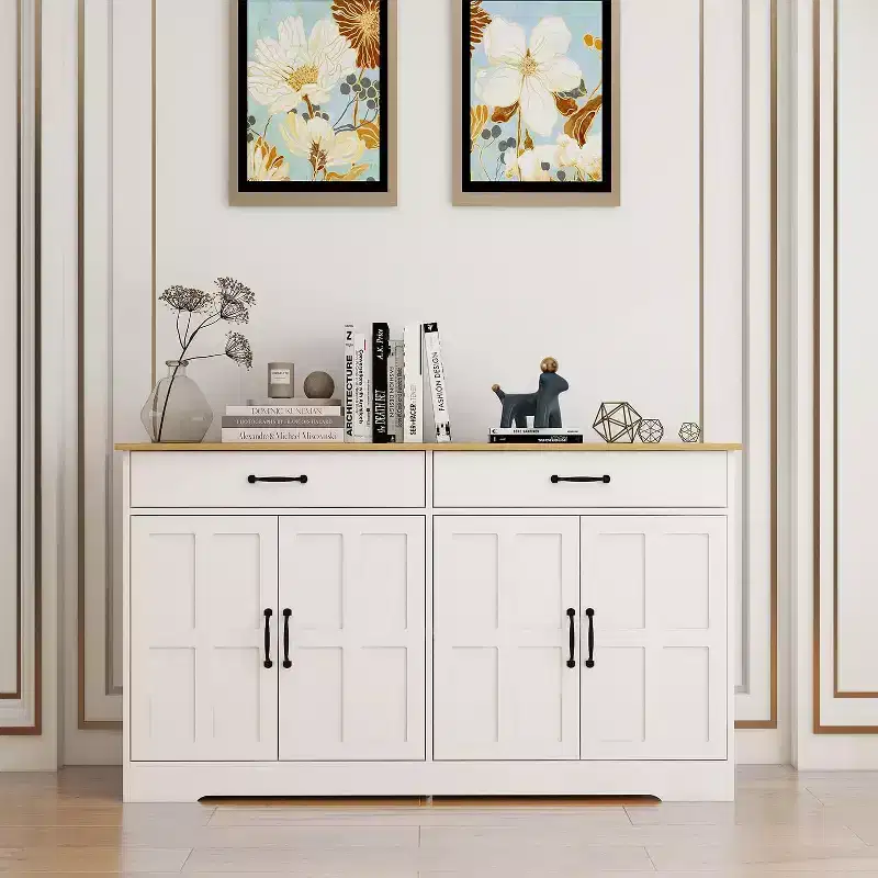 47.95 Sideboard Buffet Cabinet, Farmhouse Storage Cabinet With 2 Drawers And 4 Doors For Home Dining Living Room Kitchen