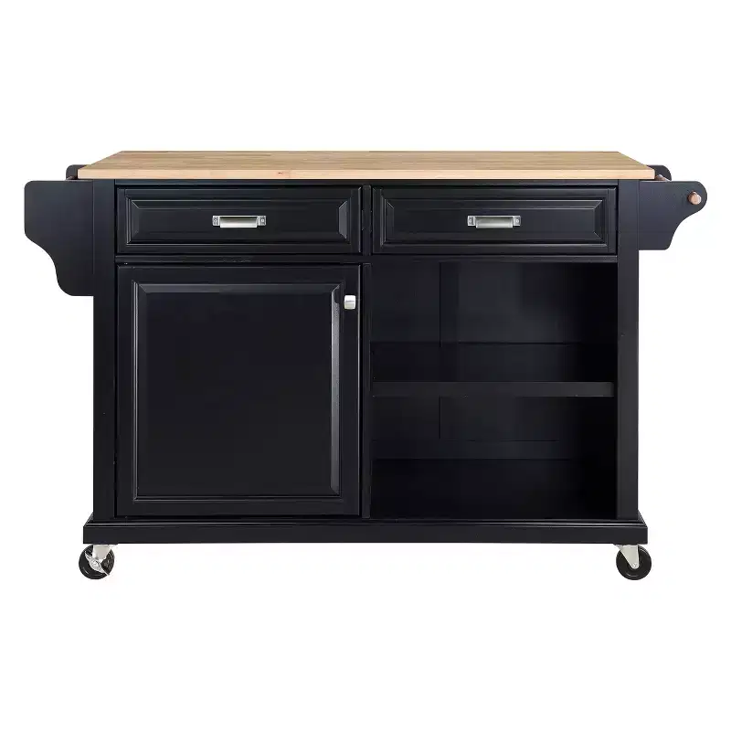 Rolling Kitchen Island, Mobile Kitchen Island with 2 Large Drawers, Towel and Seasoning Rack, 2 Spacious Storage Compartments with Adjustable
