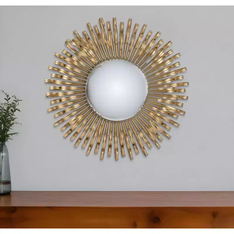 HomeRoots 27 Gold Sunburst Iron Framed Accent Mirror