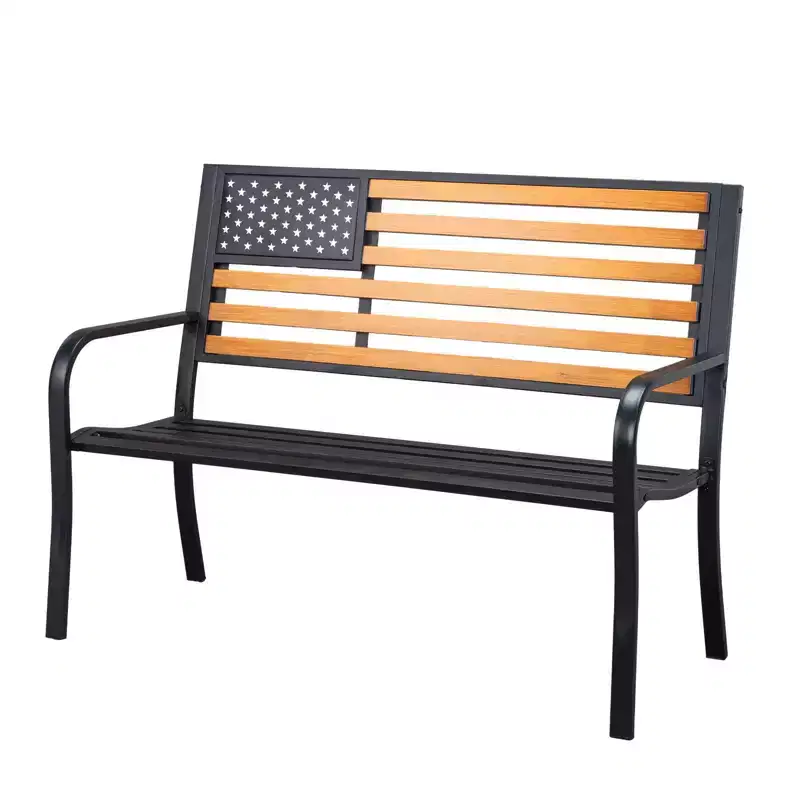 Karl Home | 50-Inch Flag-Inspired Black Metal Outdoor Bench