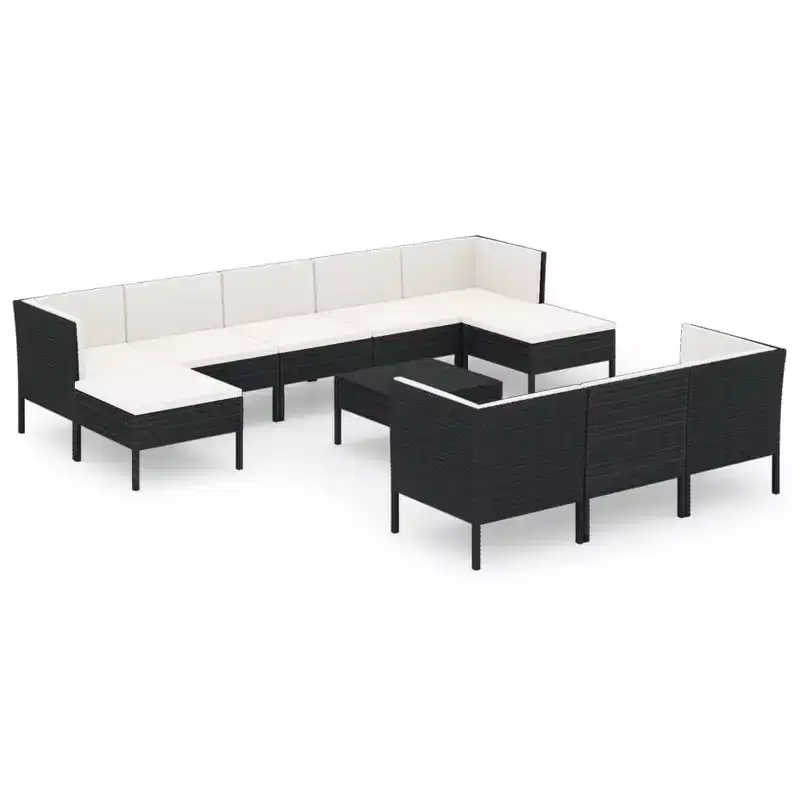 vidaXL Patio Lounge Set Outdoor Sectional Sofa Set Table Poly Rattan Black