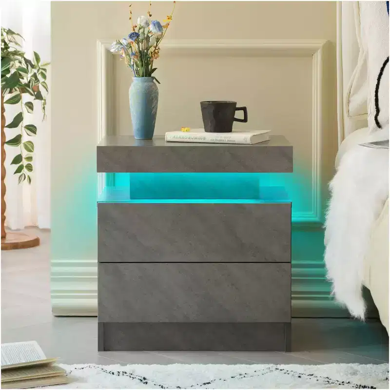 Nightstand Bedside Table with 2 Drawers Modern End Side for Bedroom Deep Gray