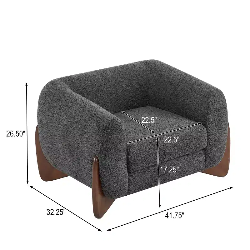 Birch Wood Boucle Upholstered Club Chair