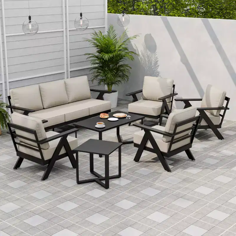 EAGLE PEAK Urban Slate 7 Piece Modern Outdoor Patio Furniture Set, Couch, Patio Chairs, Coffee Table, and Side Table