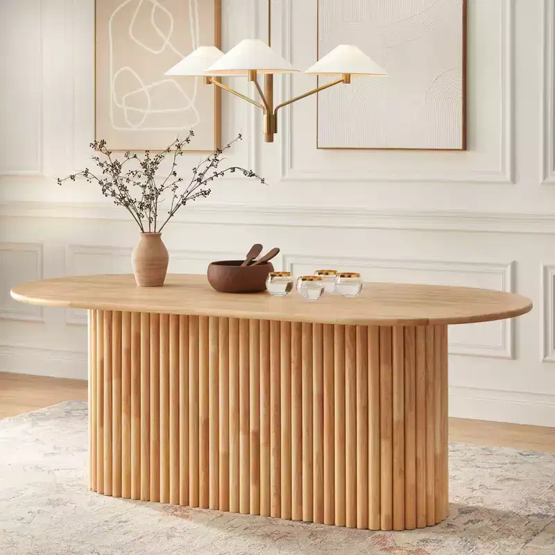 Modern Oval Solid Wood Dining Table, Natural - Seats 6