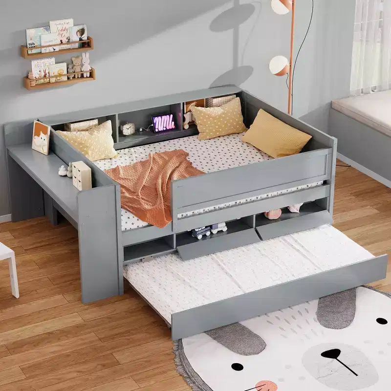 Multi-Functional Twin Daybed with Drawers and Trundle, Headboard Storage and Tables, USB Charging Station