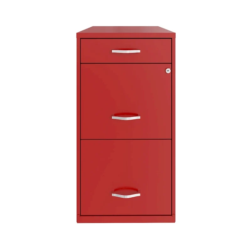 3-Drawer Metal File Cabinet – Red, Letter Size, Cam Lock, Painted Steel