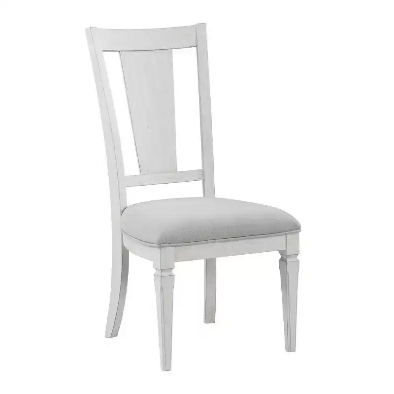 24 Inch Side Dining Chair, Light Gray Linen, White Wood Frame