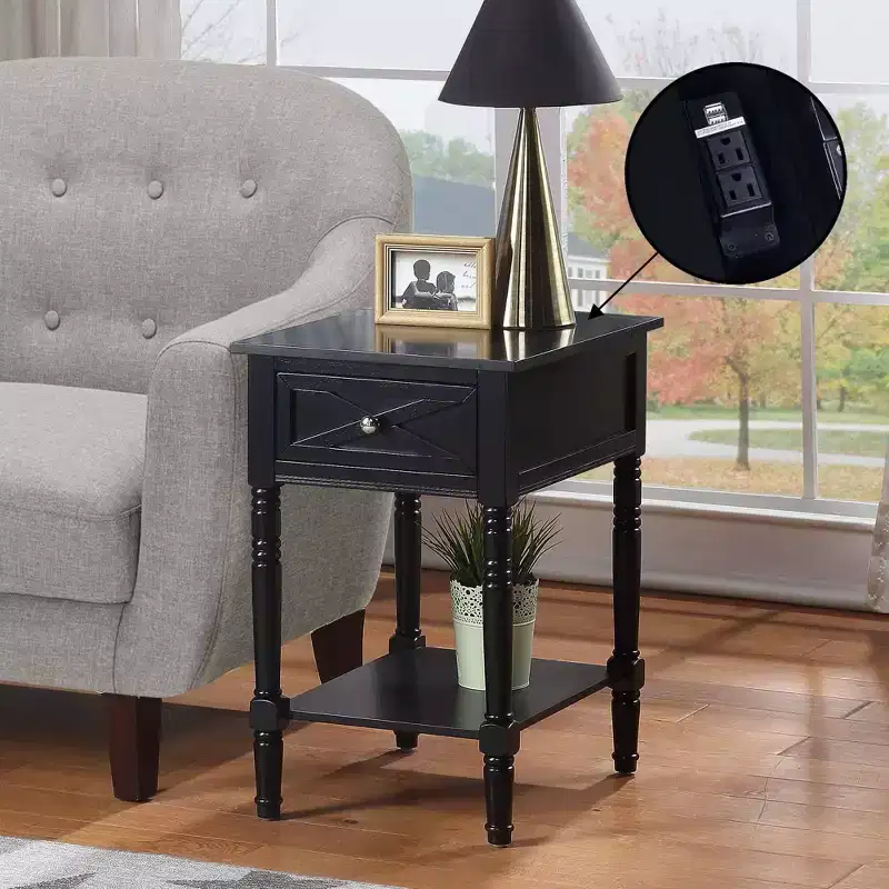 Country Style End Table with Charging Station