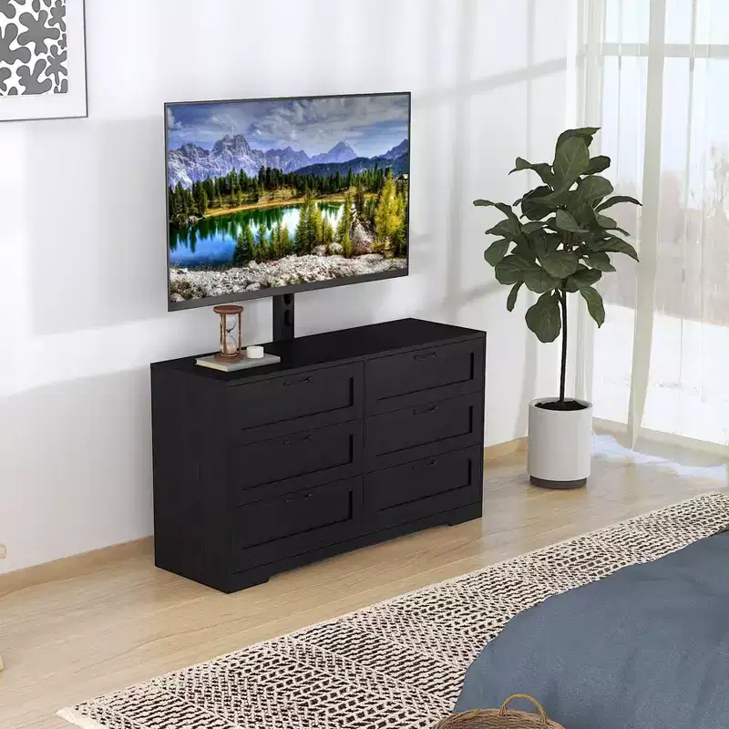 TV Stand with Height-Adjustable Mount & 6-Drawer Dresser – Fits 32–85