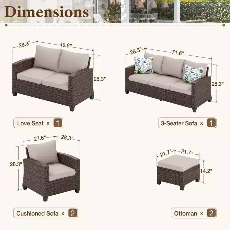 Captiva Designs 6pc Outdoor Patio Wicker Conversation Set with Cushioned Loveseat for Garden Poolside Backyard
