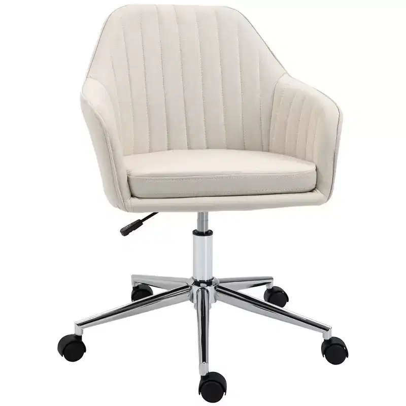 Okak Mid Back Office Chair, Desk Chair with Adjustable Height, Upholstered Comfy Chair for Living Room, Office, Study, Beige