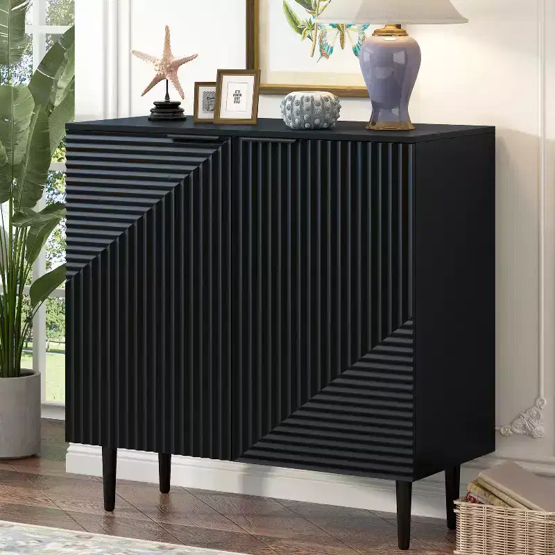 70W Set of 2 Modern Minimalist Sideboard TV Stand TV Console Buffet Cabinet with Geometric Door and Adjustable Shelf