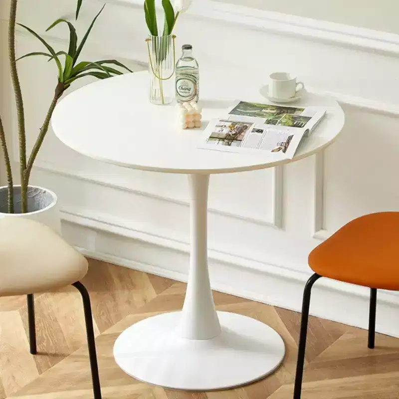 Modern Round Dining Table End Table MDF Top Steel Base Kitchen Coffee Table Living Room Office White 23.6*19.7*29.1