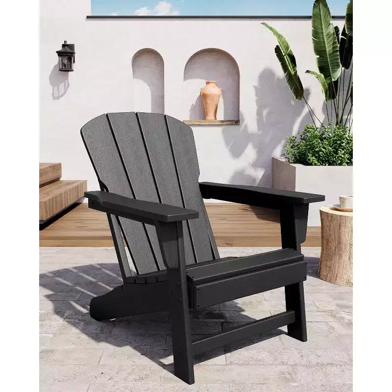 Set of 2 HDPE Folding Adirondack Patio Chairs with End Table, All Weather Outdoor Furniture for Backyard, Balcony, Poolside, Lawn, Fire Pit, Gray