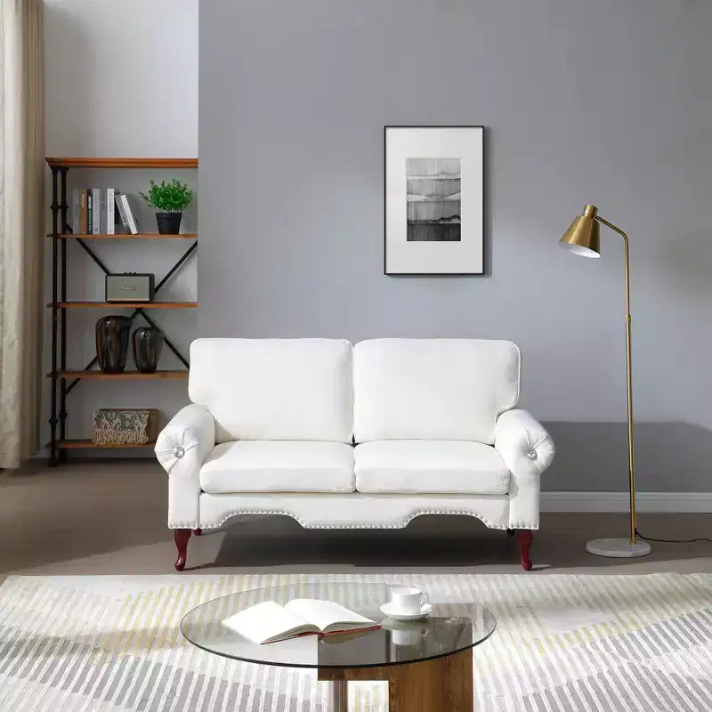 GDFStudio Sheila Linen Upholstery Sofa with Crystal button and Copper Nail