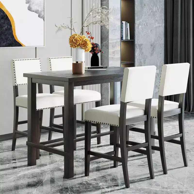 Whisen 5-Piece Counter Height Dining Set with Classic Elegant Table and 4 Chairs