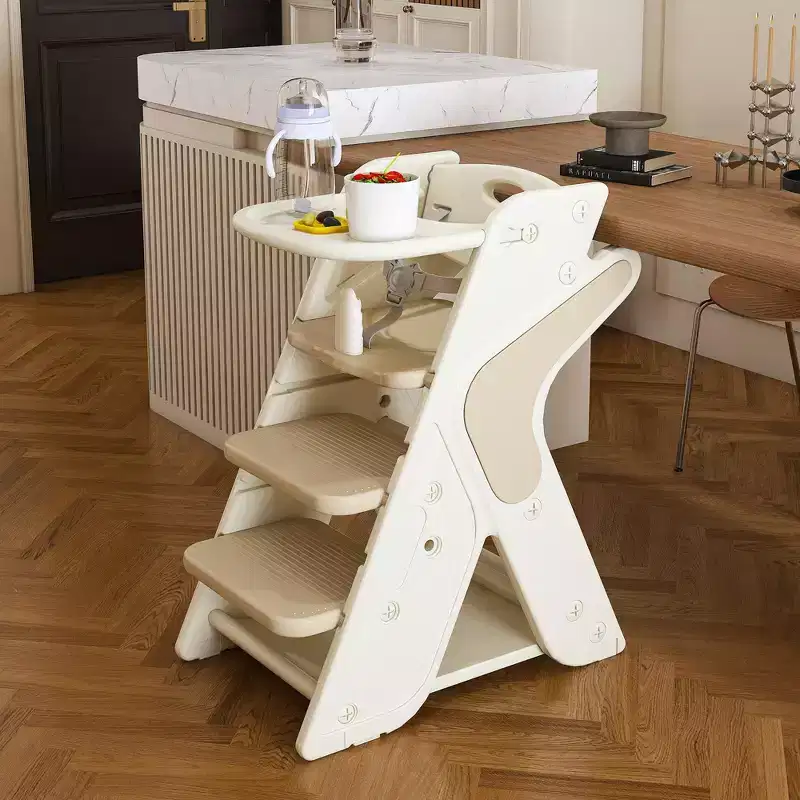 Multifunctional Toddler Dining Chair, Adjustable Height Toddler Tower High Chair with 5-Point Harness and Removable Large Tray for Feeding & Eating