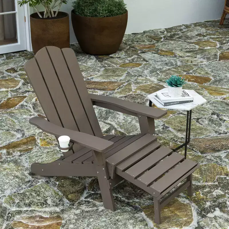 Merrick Lane Set of 2 Adirondack Rocking Chairs with Cup Holder, All-Weather HDPE Indoor/Outdoor Chairs