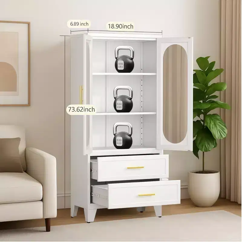 GustoWave 73''H Metal Pantry Storage Cabinet with Drawer, Pantry Cabinet with Acrylic Glass Doors and Adjustable Shelves for Kitchen