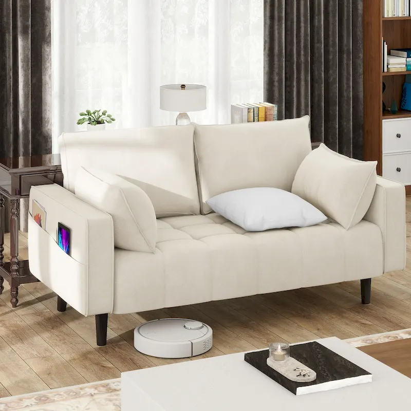 56 Velvet Tufted Loveseat Sofa with Button Tufted Seat and Side Storage Pocket