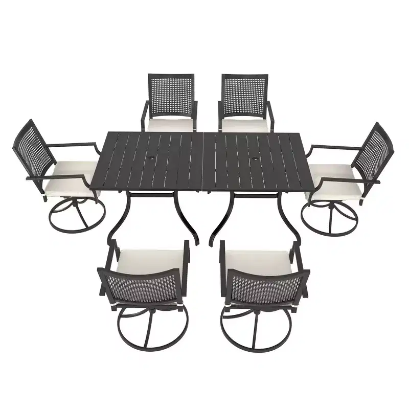 Mondawe 8-Piece Outdoor Dining Set,With 1 Piece Square Table and 6 Piece 360 Degree Swivel Chair Patio Set