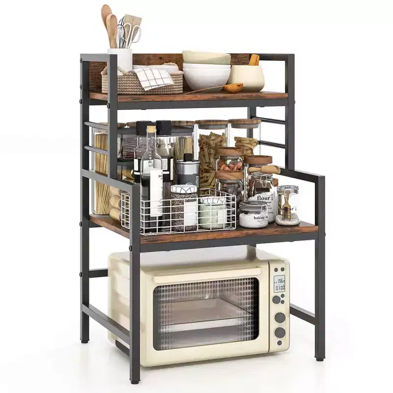 Costway 3-Tier Microwave Stand with Storage Shelves Heavy-Duty Metal Frame Rack Organizer