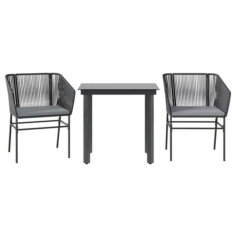 vidaXL Contemporary Patio Dining Set with Cushions, Poly Rattan, Glass