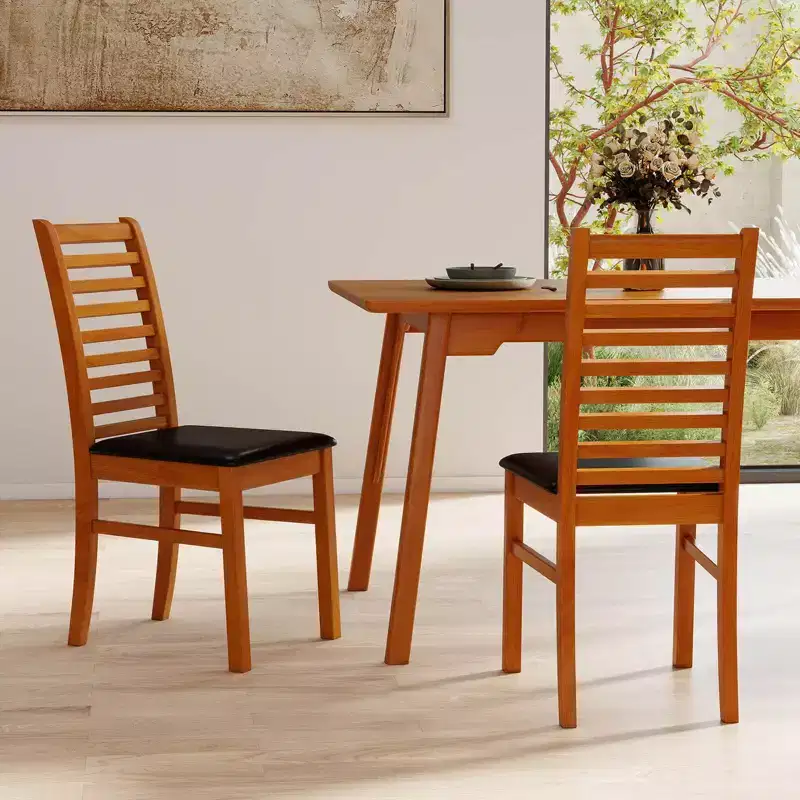 Costway Modern Dining Chair Set of 2/4 Kitchen Chair with Rubber Wood Legs & Slatted Backrest Brown/White