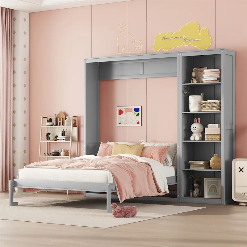 Merax Murphy Bed Wall Bed with Shelves