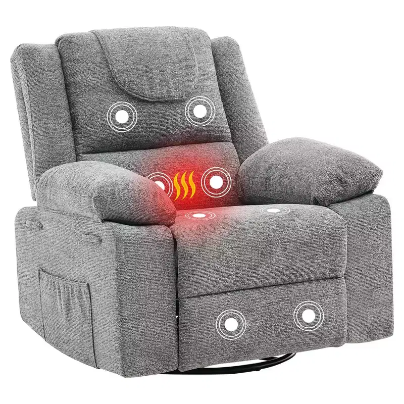 360 Swivel Rock Recliner Chairs Single Sofa,Oversized Recliner Chair for Adults with Vibration Massage and Lumbar Heating Sofa for Living Room