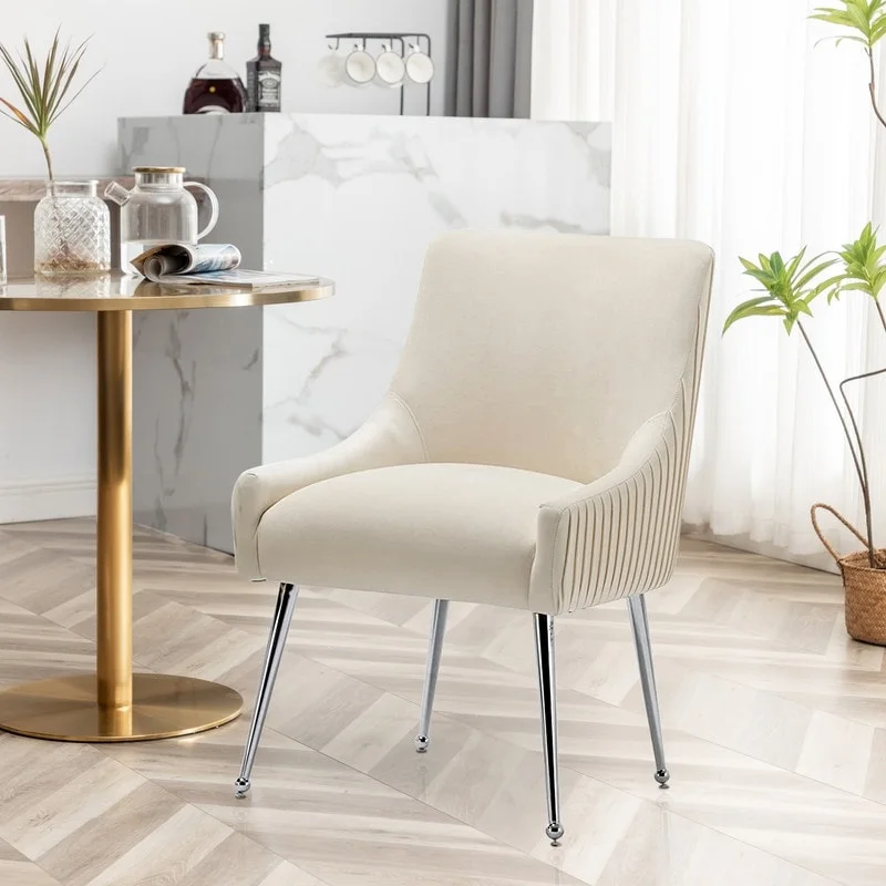 SEYNAR Modern Velvet Pleated Finish Back Dining Chair Set of 4 with Rear Handle