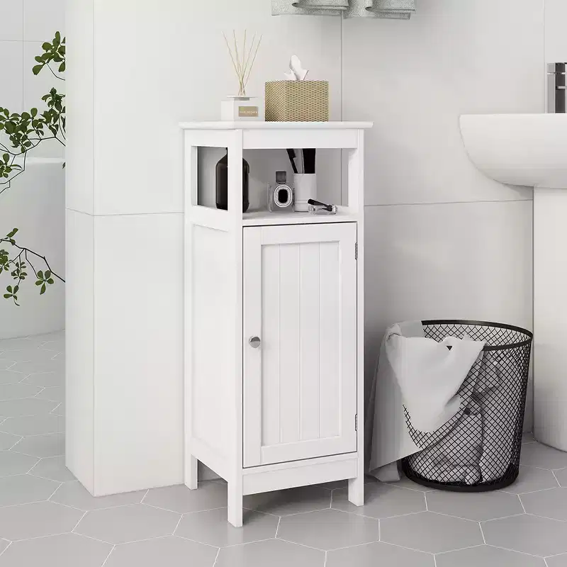 Bathroom Single Door Cabinet Multi-functional Wooden Storage Cabinet With Adjustable Shelf Open Shelf For Bathroom Kitchen Living Room White
